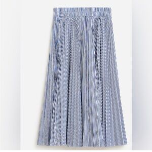 J.Crew Pleated Midi Skirt in Striped Cotton Blend
